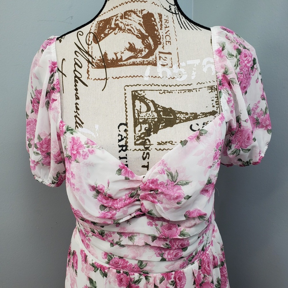 B. Smart Mini Dress Womens 9 Multi Floral Tie Back Puff Sleeve Sweetheart Neck - Picture 7 of 14